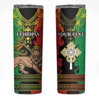Personalised Ethiopia Skinny Tumbler Lion Of Judah Mix African Pattern - Wonder Print Shop
