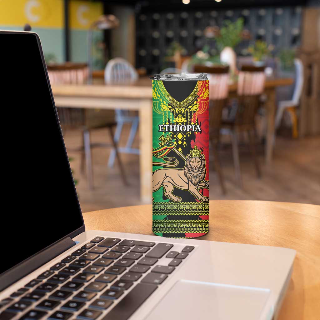 Personalised Ethiopia Skinny Tumbler Lion Of Judah Mix African Pattern - Wonder Print Shop