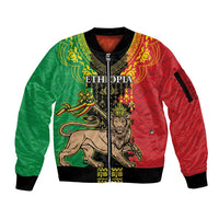 Personalised Ethiopia Sleeve Zip Bomber Jacket Lion Of Judah Mix African Pattern - Wonder Print Shop