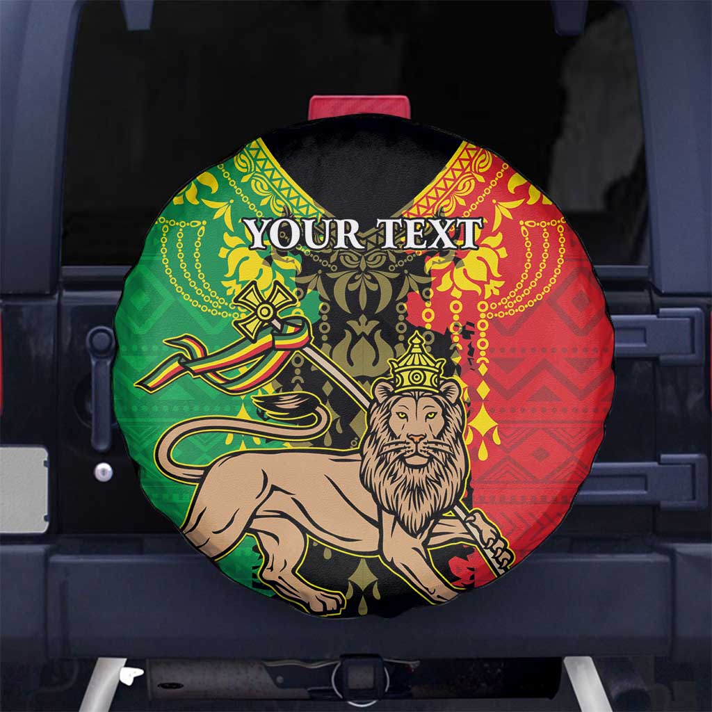 Personalised Ethiopia Spare Tire Cover Lion Of Judah Mix African Pattern - Wonder Print Shop