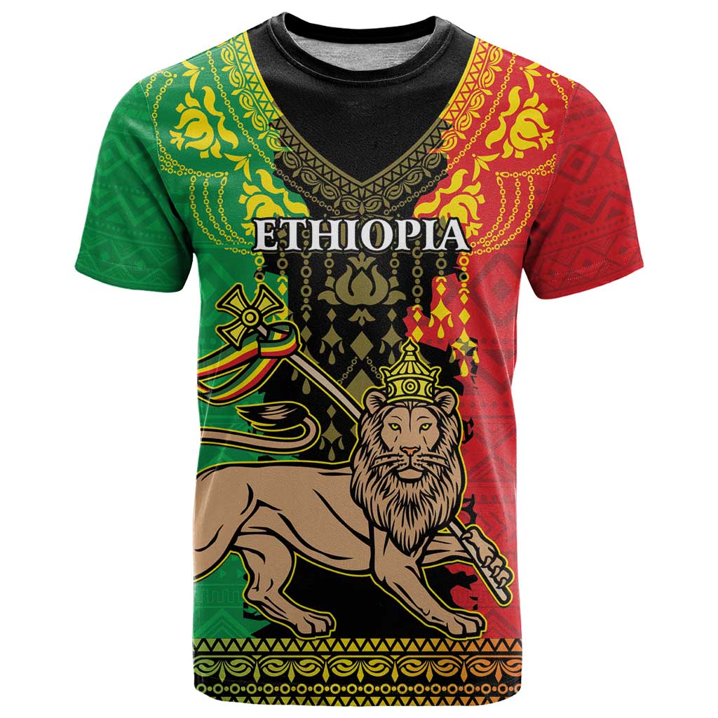 Personalised Ethiopia T Shirt Lion Of Judah Mix African Pattern - Wonder Print Shop