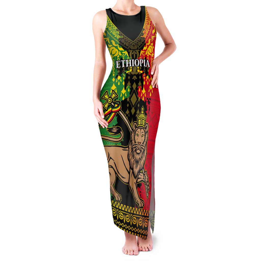 Personalised Ethiopia Tank Maxi Dress Lion Of Judah Mix African Pattern - Wonder Print Shop