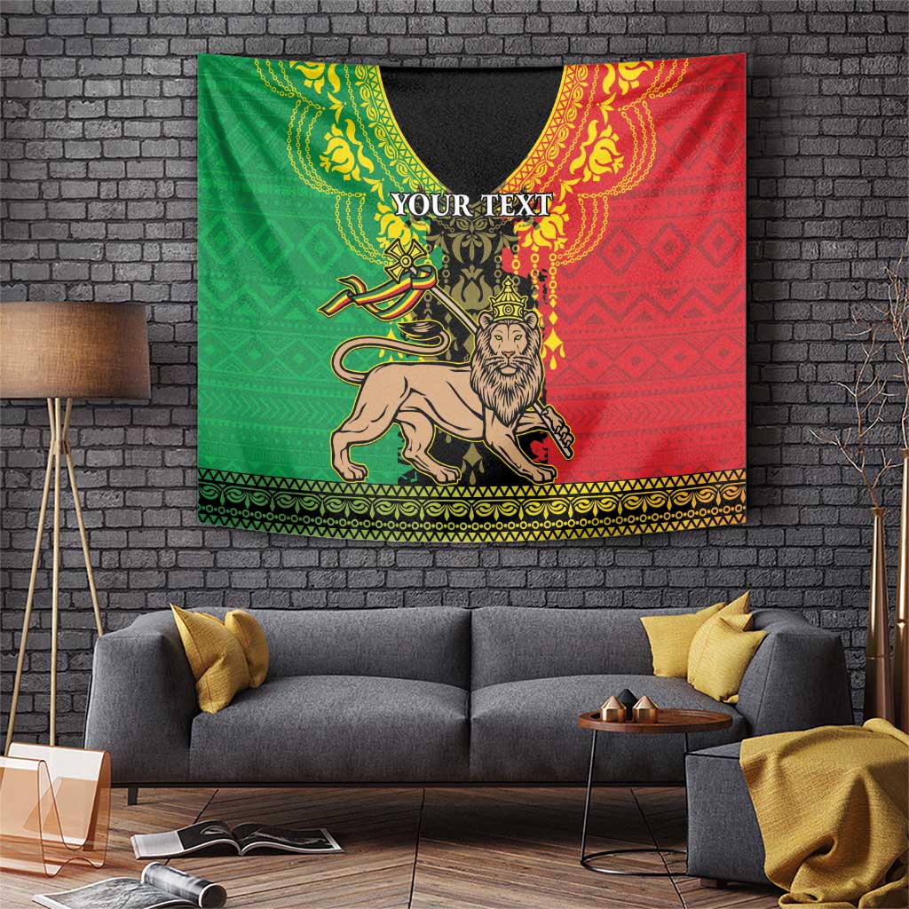 Personalised Ethiopia Tapestry Lion Of Judah Mix African Pattern - Wonder Print Shop
