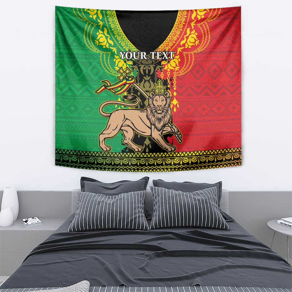 Personalised Ethiopia Tapestry Lion Of Judah Mix African Pattern - Wonder Print Shop