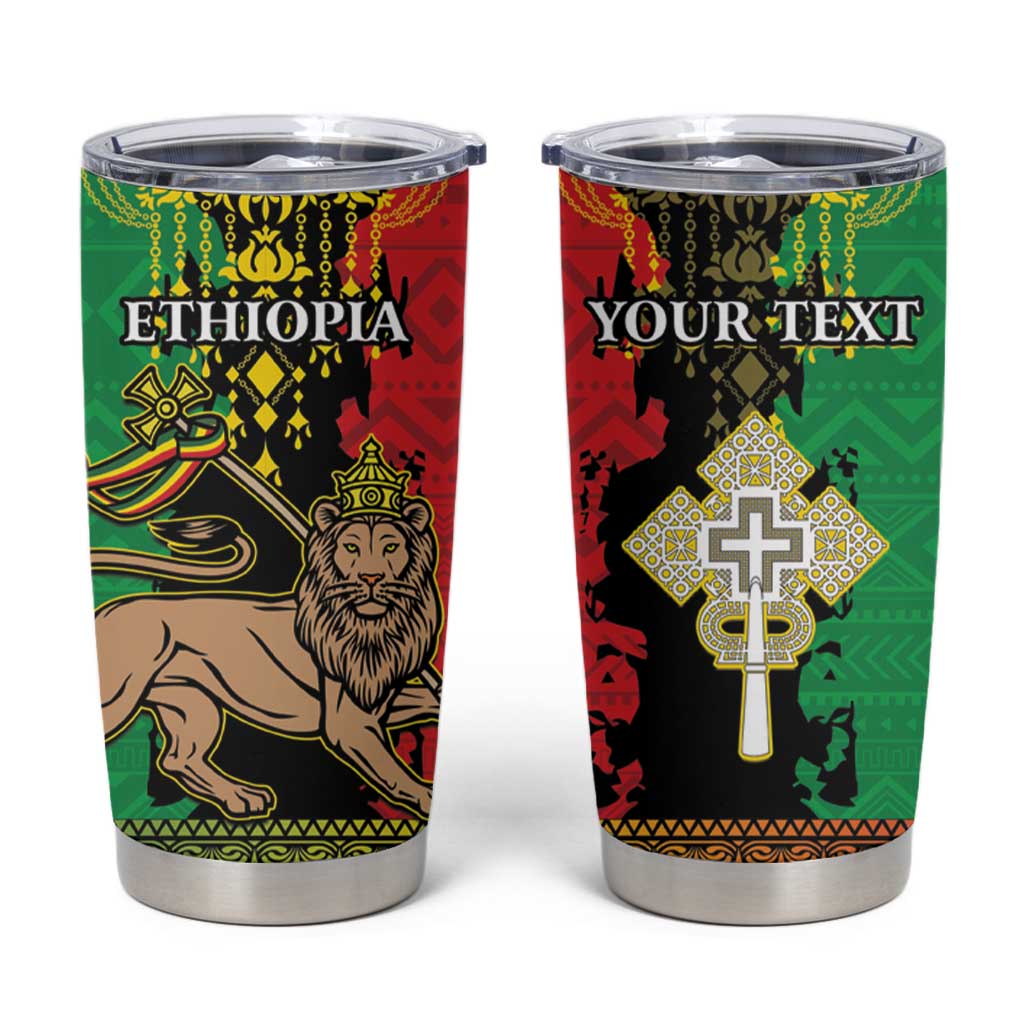 Personalised Ethiopia Tumbler Cup Lion Of Judah Mix African Pattern - Wonder Print Shop