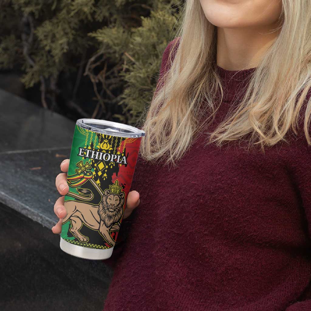 Personalised Ethiopia Tumbler Cup Lion Of Judah Mix African Pattern - Wonder Print Shop