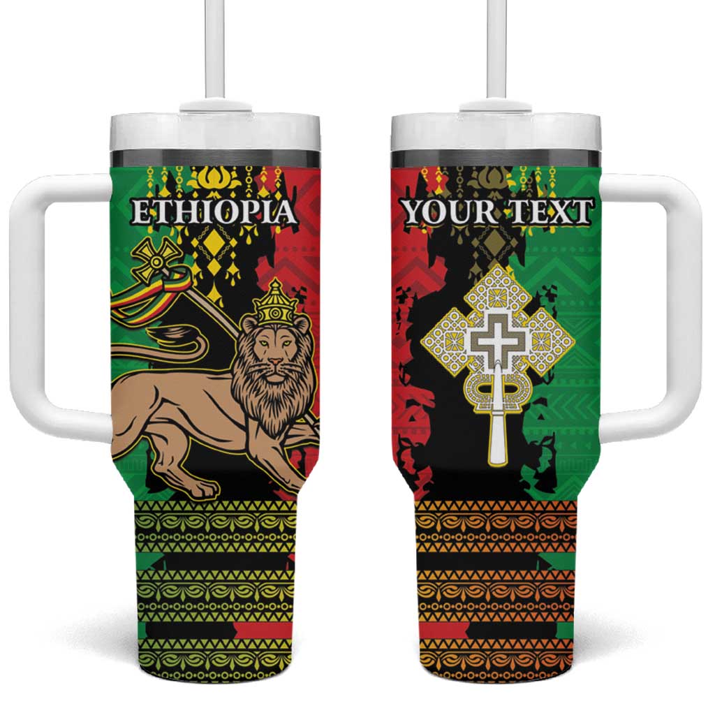 Personalised Ethiopia Tumbler With Handle Lion Of Judah Mix African Pattern - Wonder Print Shop