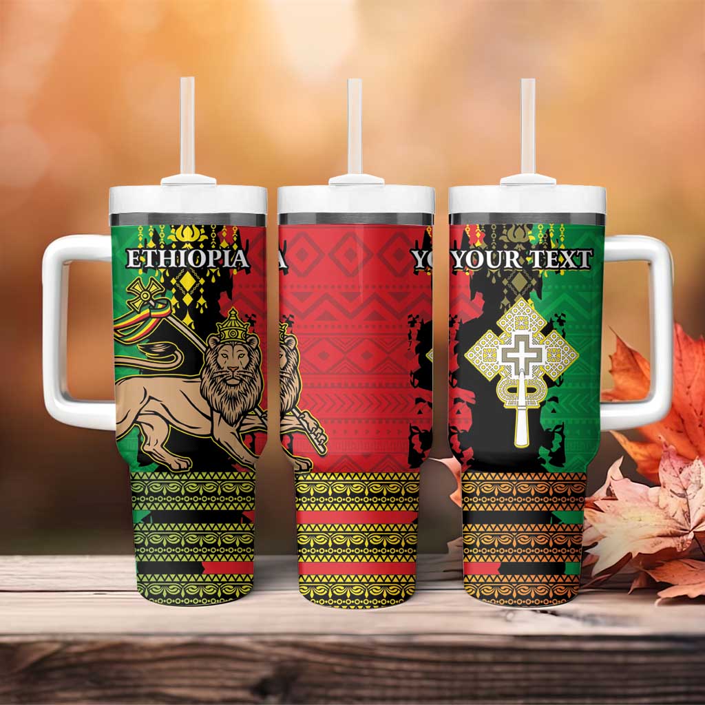Personalised Ethiopia Tumbler With Handle Lion Of Judah Mix African Pattern - Wonder Print Shop