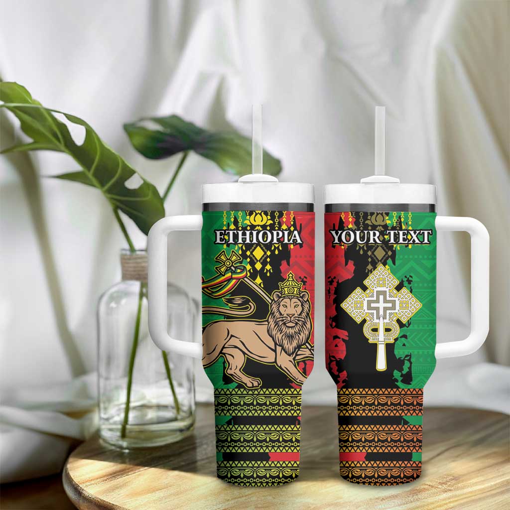 Personalised Ethiopia Tumbler With Handle Lion Of Judah Mix African Pattern - Wonder Print Shop