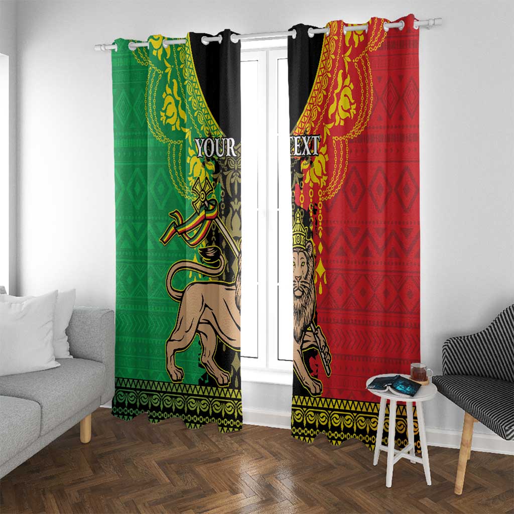 Personalised Ethiopia Window Curtain Lion Of Judah Mix African Pattern - Wonder Print Shop
