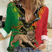 Personalised Ethiopia Women Casual Shirt Lion Of Judah Mix African Pattern - Wonder Print Shop