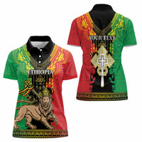 Personalised Ethiopia Women Polo Shirt Lion Of Judah Mix African Pattern - Wonder Print Shop