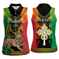 Personalised Ethiopia Women Sleeveless Polo Shirt Lion Of Judah Mix African Pattern - Wonder Print Shop
