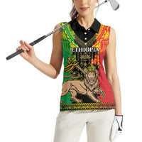 Personalised Ethiopia Women Sleeveless Polo Shirt Lion Of Judah Mix African Pattern - Wonder Print Shop