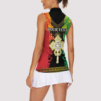 Personalised Ethiopia Women Sleeveless Polo Shirt Lion Of Judah Mix African Pattern - Wonder Print Shop
