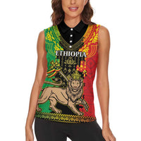 Personalised Ethiopia Women Sleeveless Polo Shirt Lion Of Judah Mix African Pattern - Wonder Print Shop