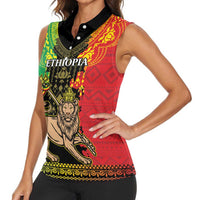 Personalised Ethiopia Women Sleeveless Polo Shirt Lion Of Judah Mix African Pattern - Wonder Print Shop