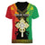 Personalised Ethiopia Women V-Neck T-Shirt Lion Of Judah Mix African Pattern - Wonder Print Shop