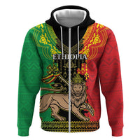 Personalised Ethiopia Zip Hoodie Lion Of Judah Mix African Pattern - Wonder Print Shop
