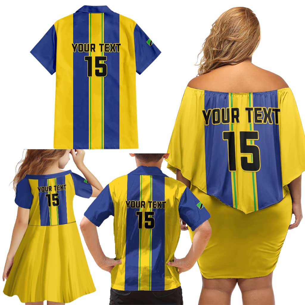 Custom Tanzania Football Family Matching Off Shoulder Short Dress and Hawaiian Shirt Sporty Style