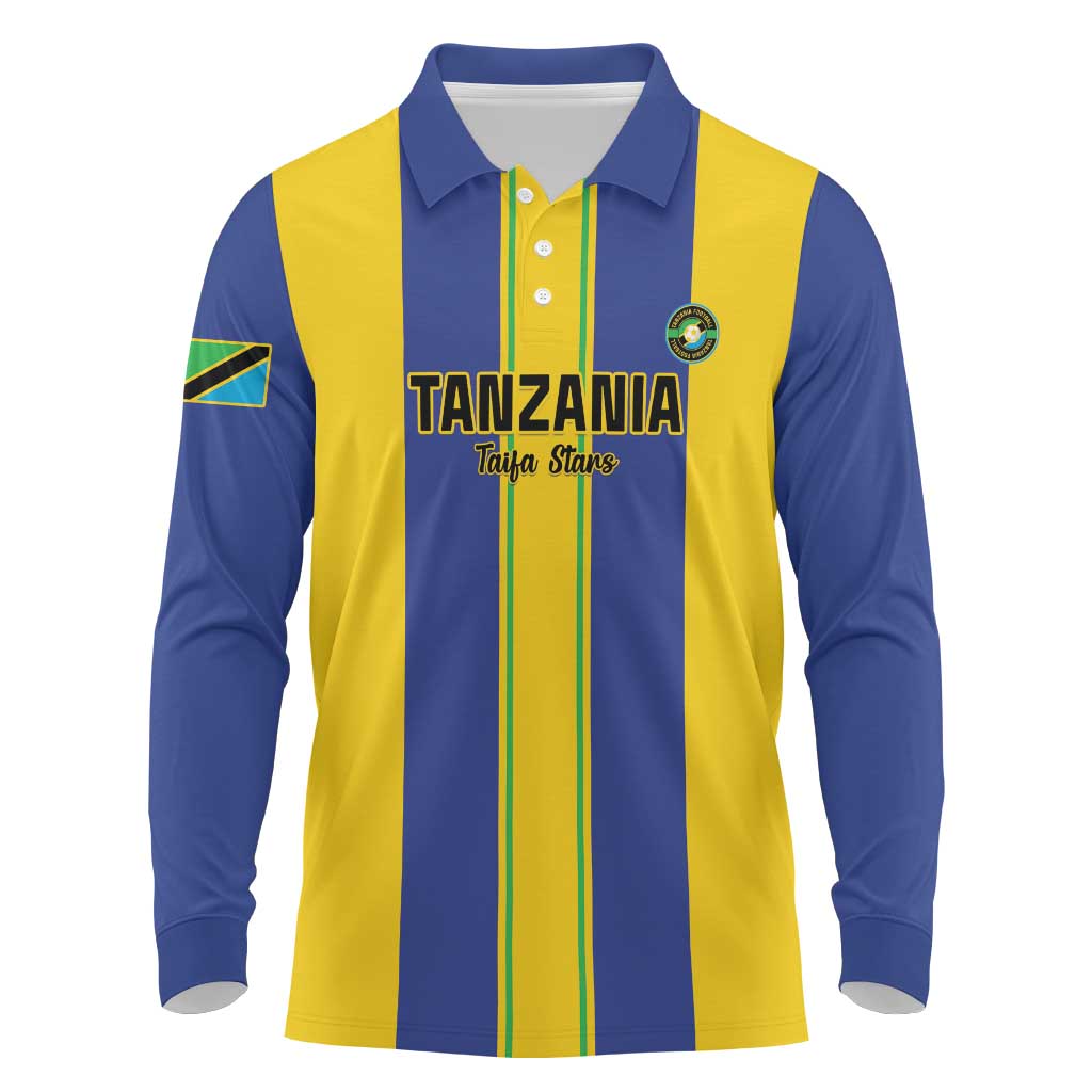 Custom Tanzania Football Long Sleeve Polo Shirt Sporty Style