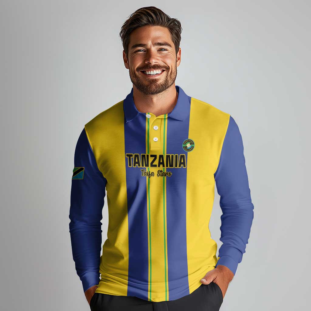 Custom Tanzania Football Long Sleeve Polo Shirt Sporty Style