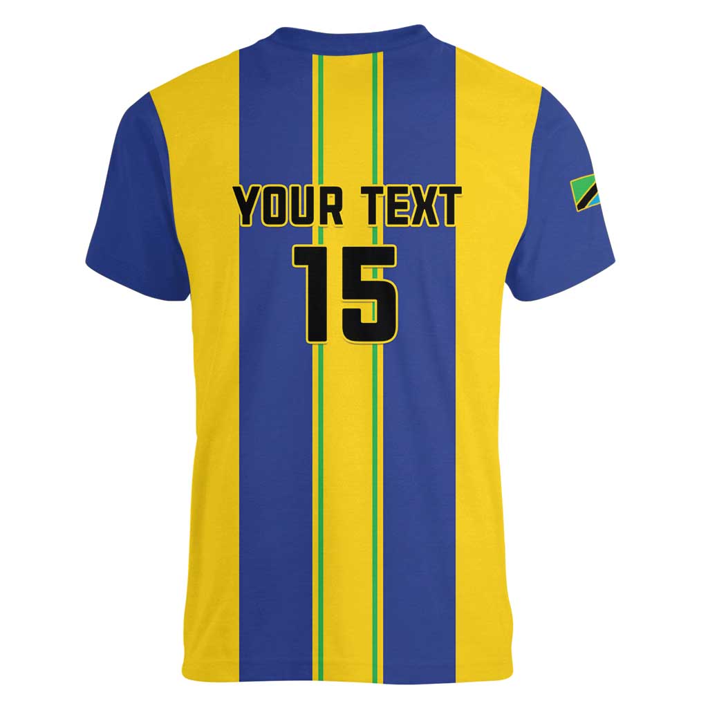 Custom Tanzania Football Women V-Neck T-Shirt Sporty Style