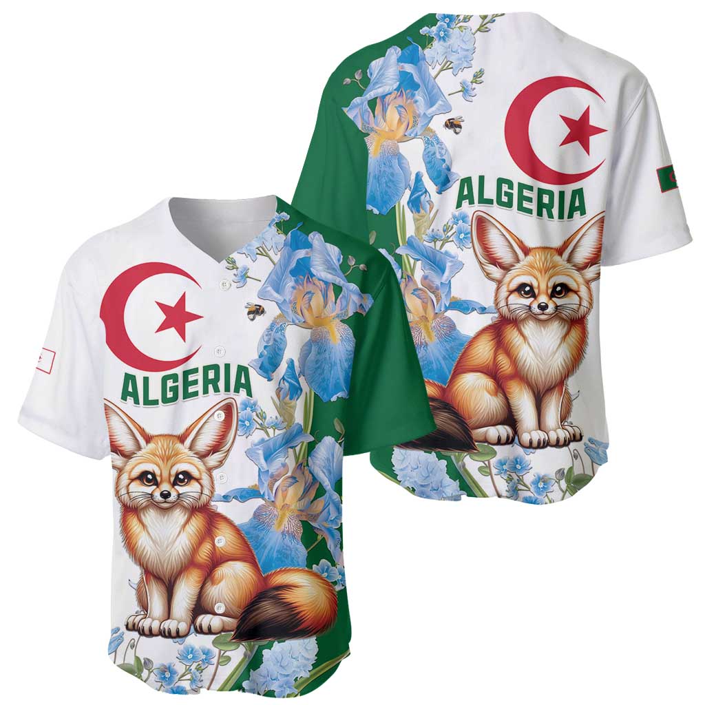 Algeria Fennec Fox Baseball Jersey Blue Isris Flower