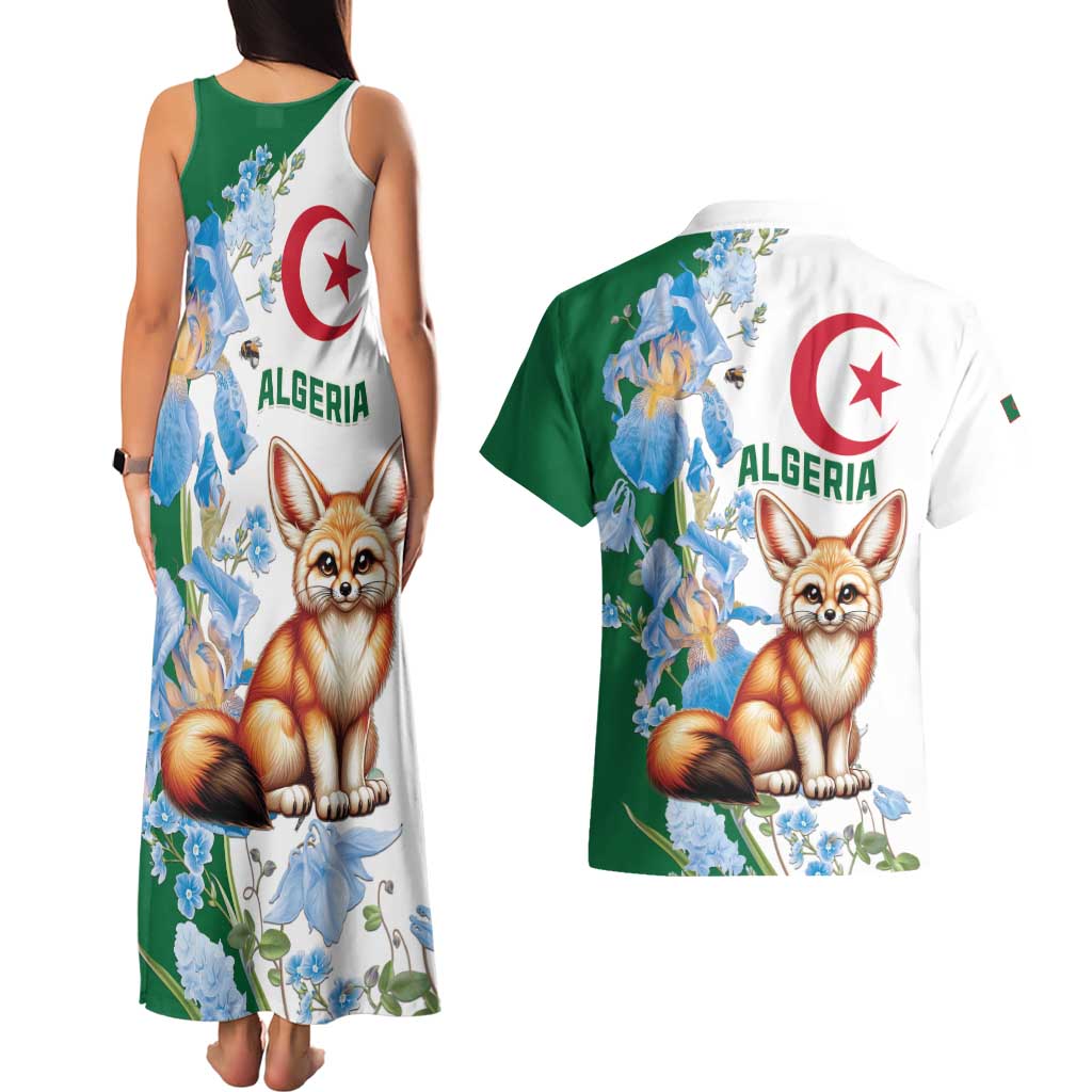 Algeria Fennec Fox Couples Matching Tank Maxi Dress and Hawaiian Shirt Blue Isris Flower