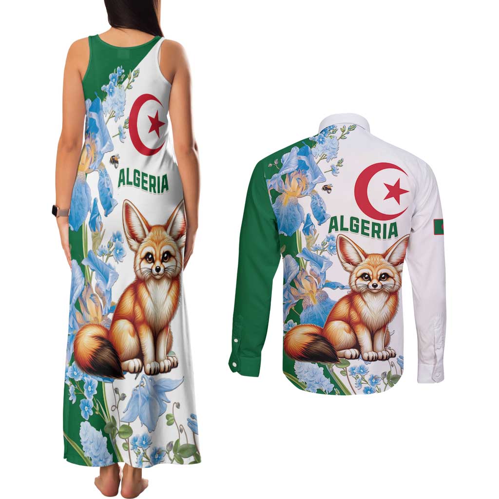 Algeria Fennec Fox Couples Matching Tank Maxi Dress and Long Sleeve Button Shirt Blue Isris Flower