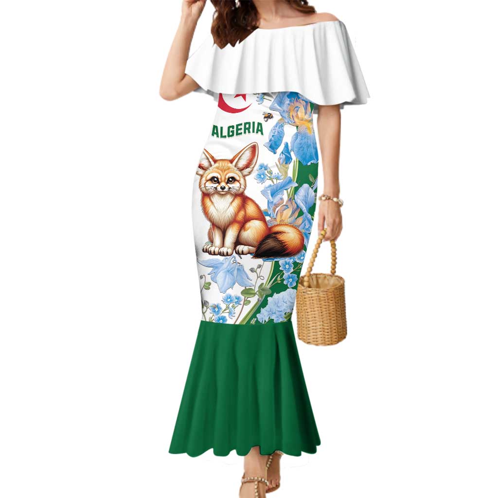 Algeria Fennec Fox Family Matching Mermaid Dress and Hawaiian Shirt Blue Isris Flower