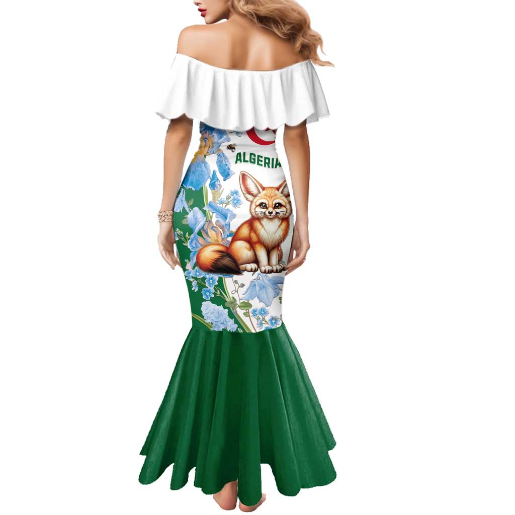Algeria Fennec Fox Family Matching Mermaid Dress and Hawaiian Shirt Blue Isris Flower