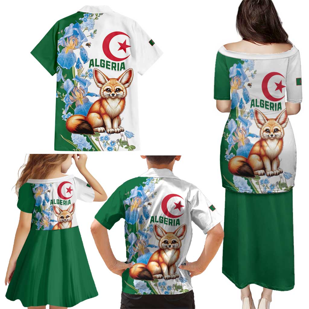 Algeria Fennec Fox Family Matching Puletasi and Hawaiian Shirt Blue Isris Flower