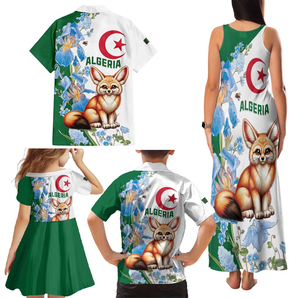 Algeria Fennec Fox Family Matching Tank Maxi Dress and Hawaiian Shirt Blue Isris Flower