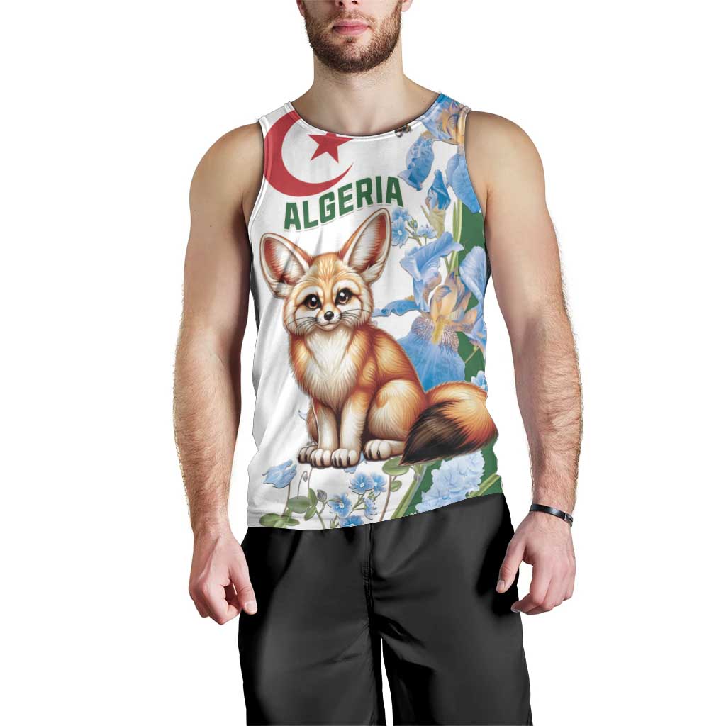 Algeria Fennec Fox Men Tank Top Blue Isris Flower