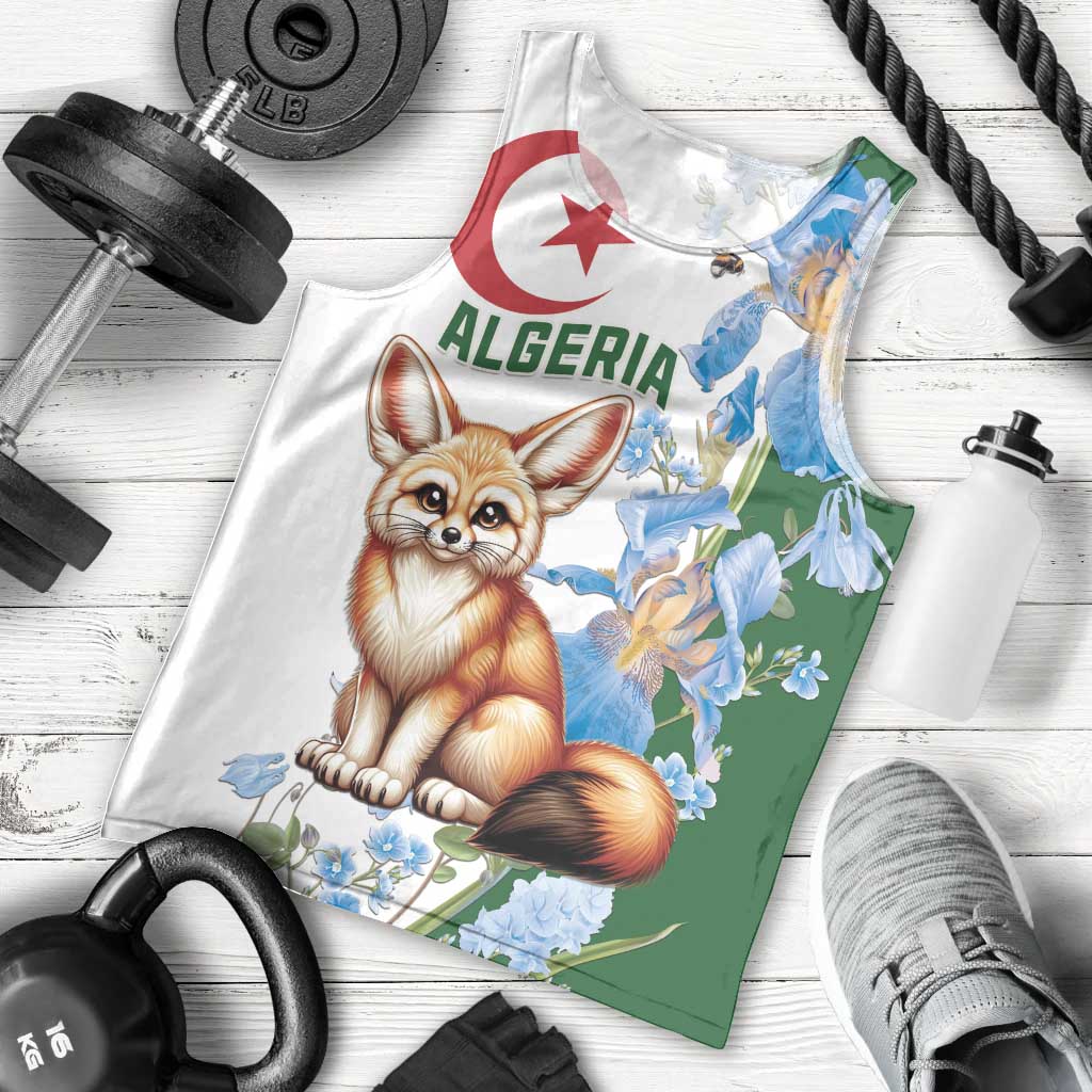 Algeria Fennec Fox Men Tank Top Blue Isris Flower