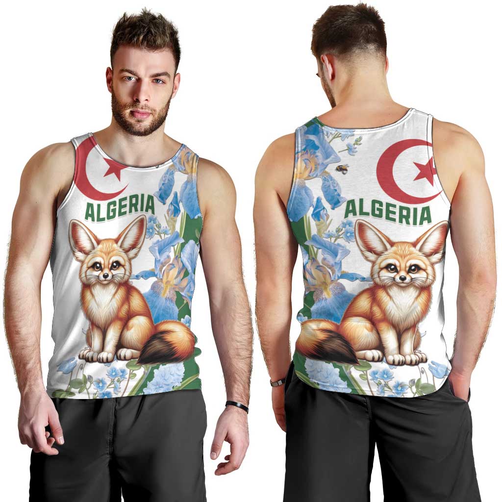 Algeria Fennec Fox Men Tank Top Blue Isris Flower