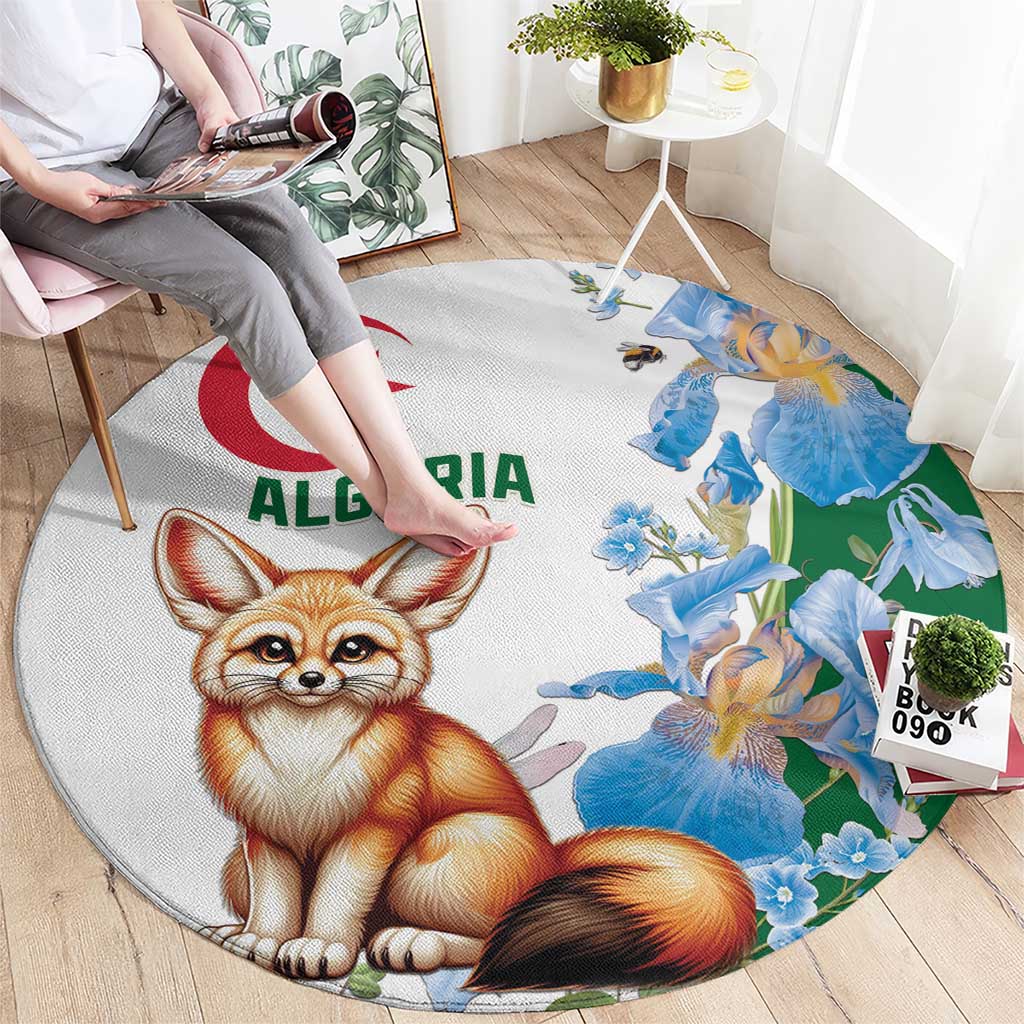 Algeria Fennec Fox Round Carpet Blue Isris Flower
