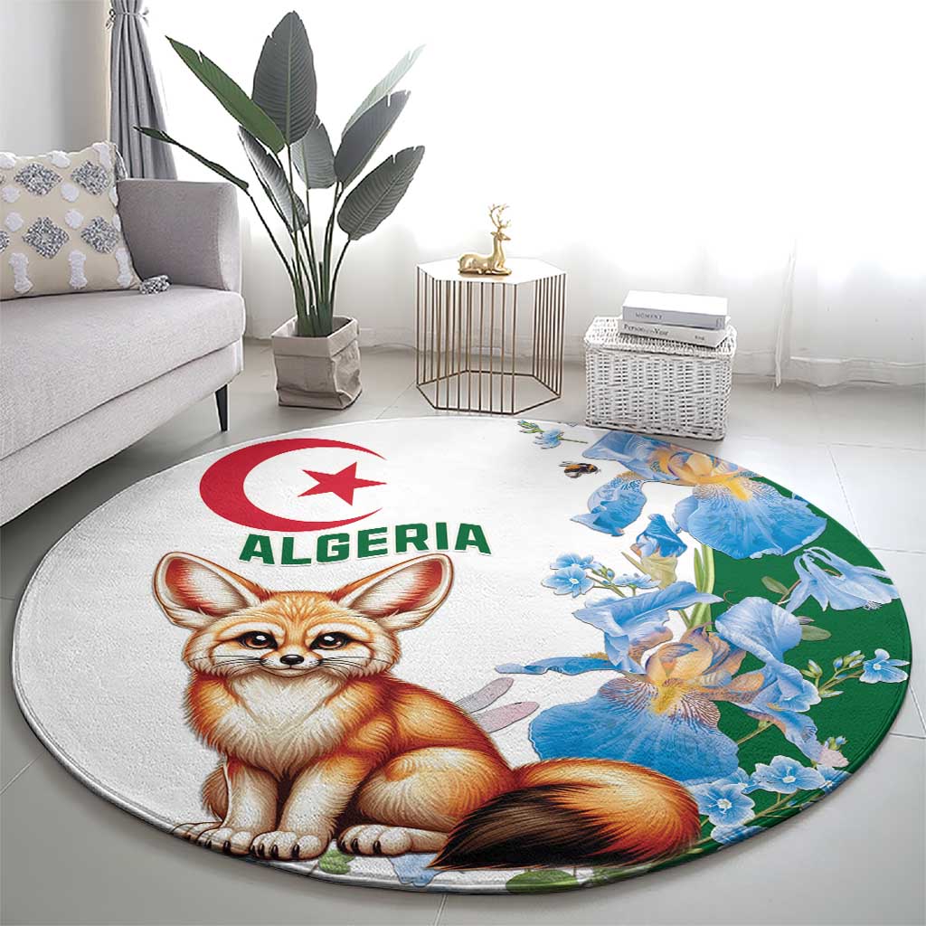 Algeria Fennec Fox Round Carpet Blue Isris Flower