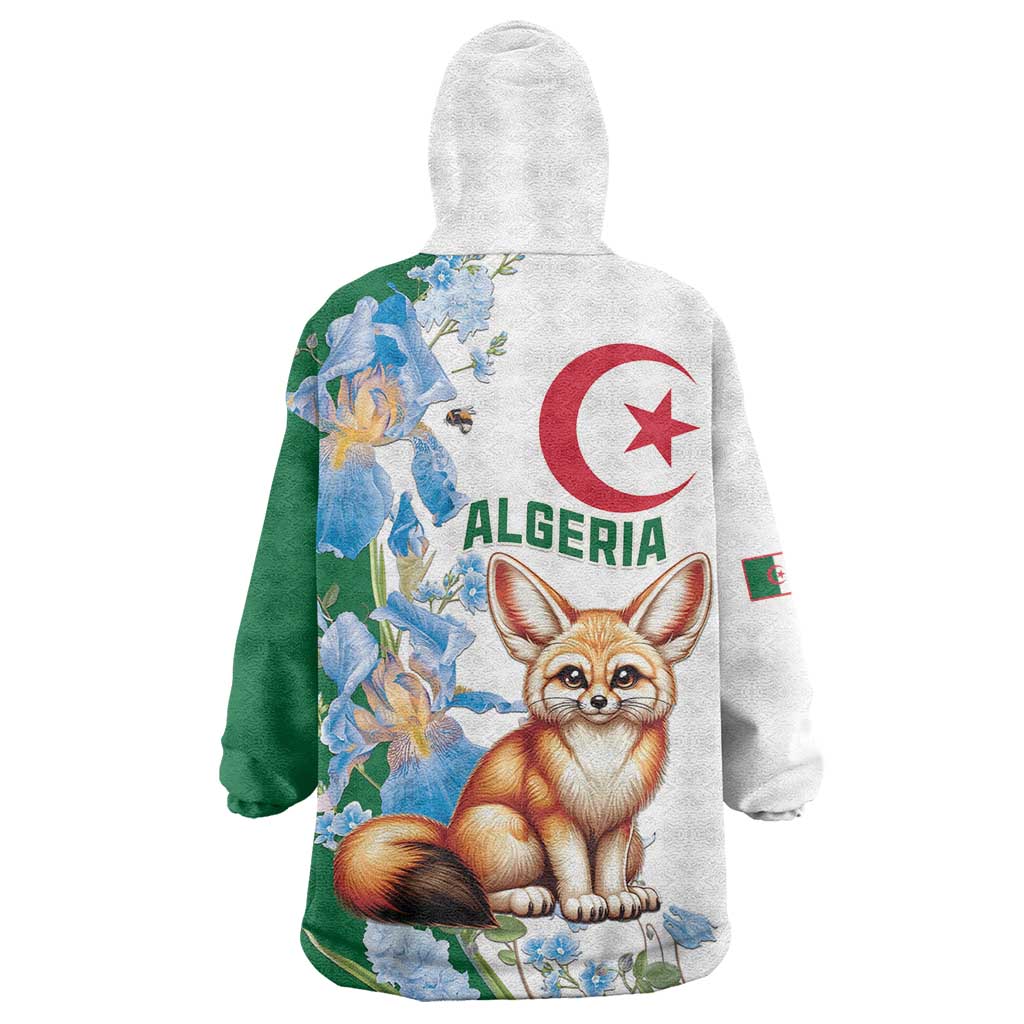 Algeria Fennec Fox Wearable Blanket Hoodie Blue Isris Flower