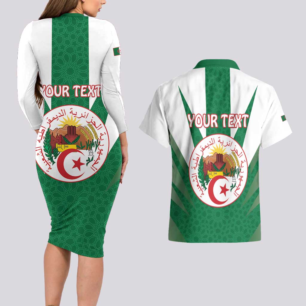 Personalised Algeria Couples Matching Long Sleeve Bodycon Dress and Hawaiian Shirt Coat Of Arms With Islamic Pattern