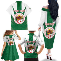 Personalised Algeria Family Matching Off The Shoulder Long Sleeve Dress and Hawaiian Shirt Coat Of Arms With Islamic Pattern