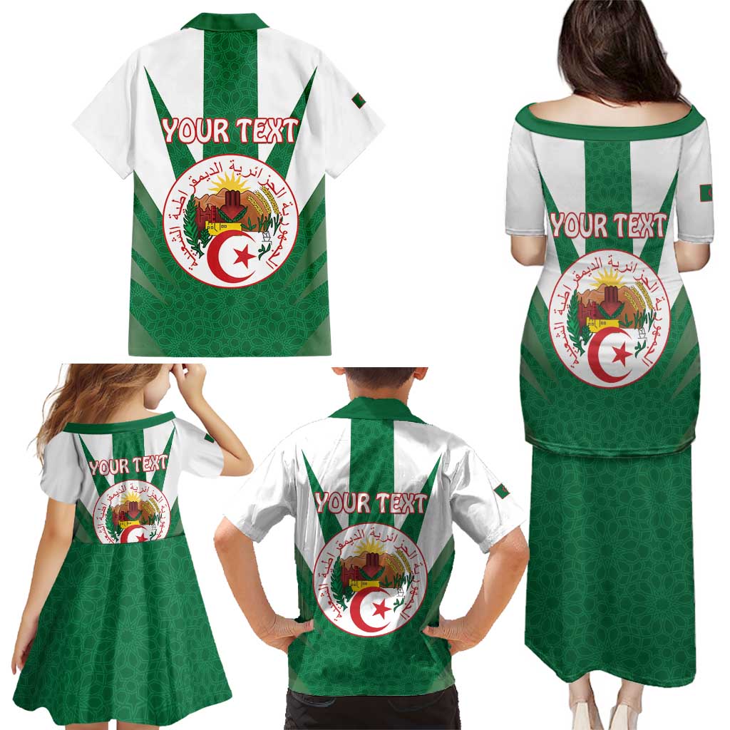 Personalised Algeria Family Matching Puletasi and Hawaiian Shirt Coat Of Arms With Islamic Pattern