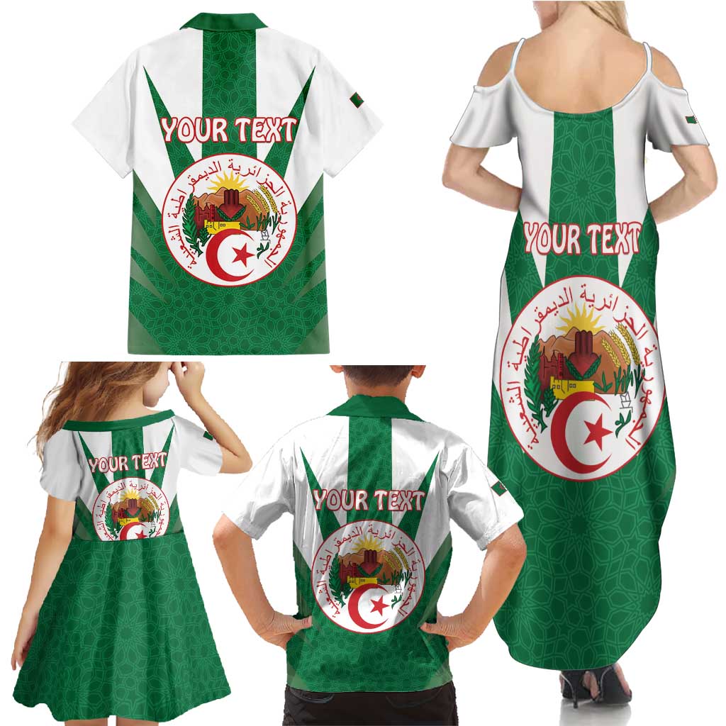 Personalised Algeria Family Matching Summer Maxi Dress and Hawaiian Shirt Coat Of Arms With Islamic Pattern
