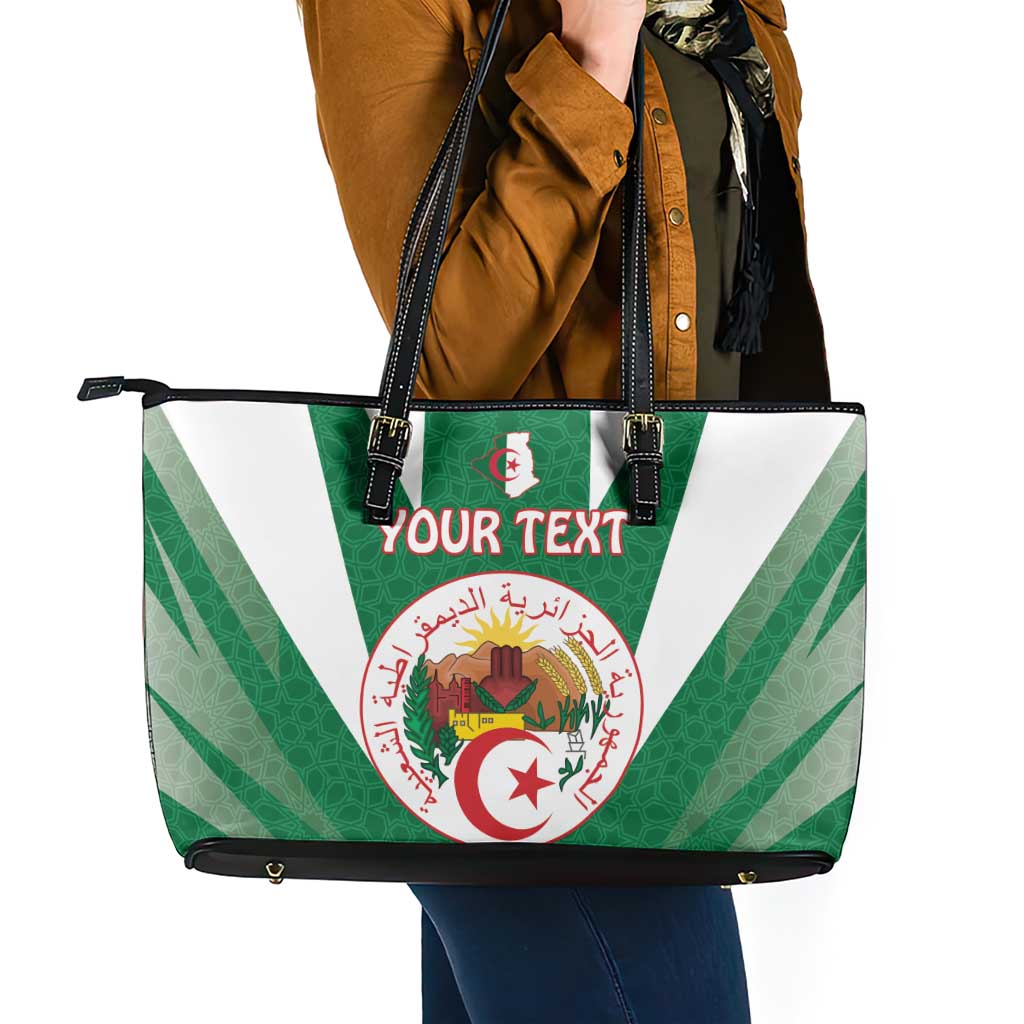 Personalised Algeria Leather Tote Bag Coat Of Arms With Islamic Pattern