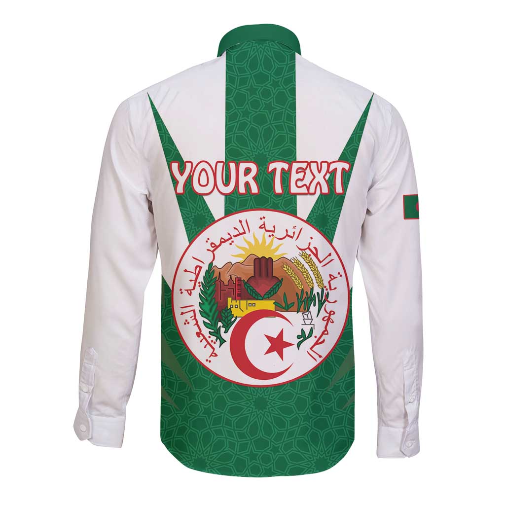 Personalised Algeria Long Sleeve Button Shirt Coat Of Arms With Islamic Pattern