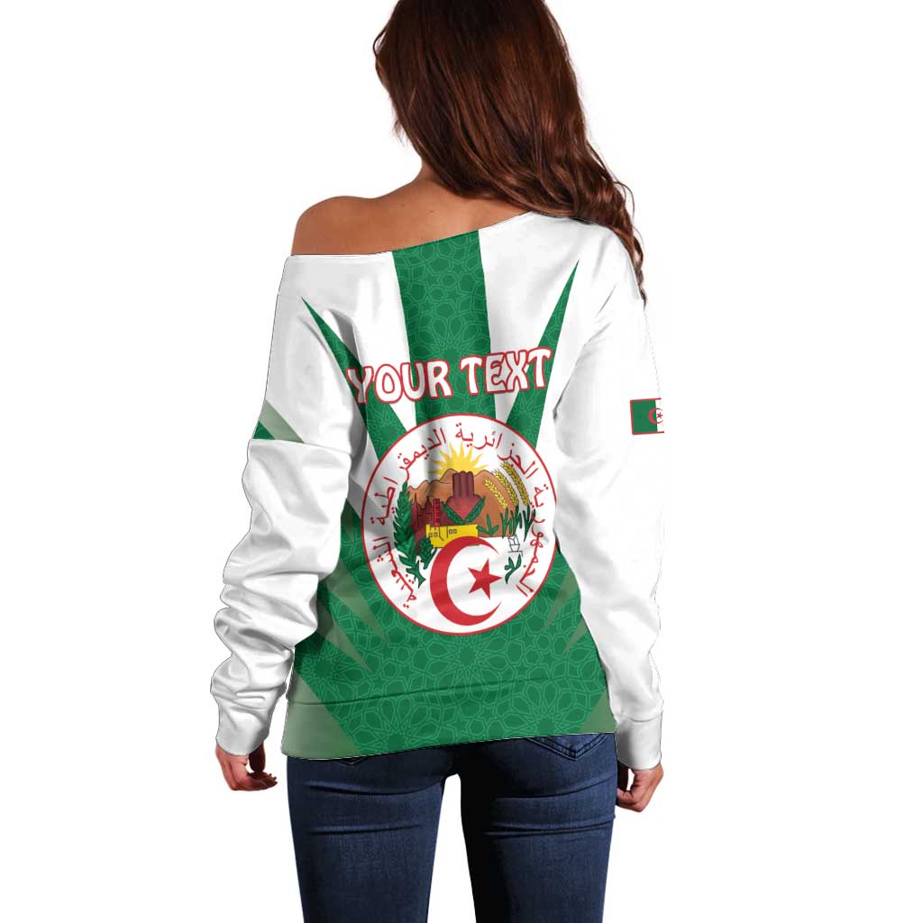 Personalised Algeria Off Shoulder Sweater Coat Of Arms With Islamic Pattern