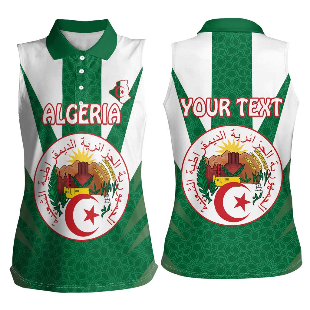Personalised Algeria Women Sleeveless Polo Shirt Coat Of Arms With Islamic Pattern
