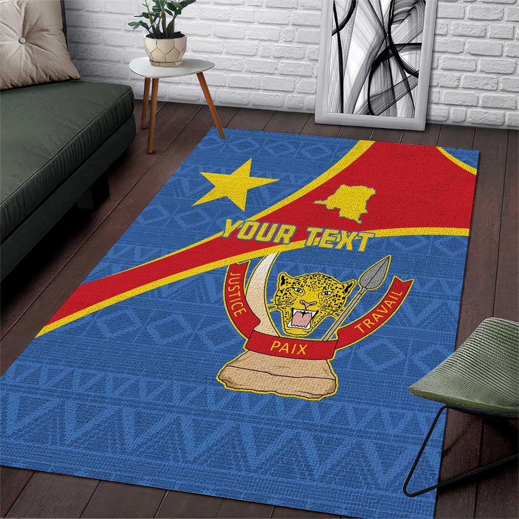 Personalised DR Congo Area Rug Coat Of Arms African Pattern