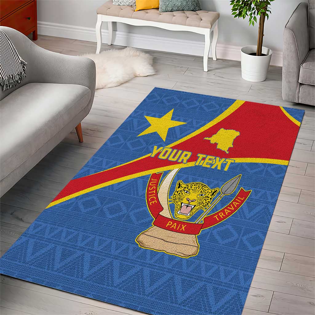 Personalised DR Congo Area Rug Coat Of Arms African Pattern